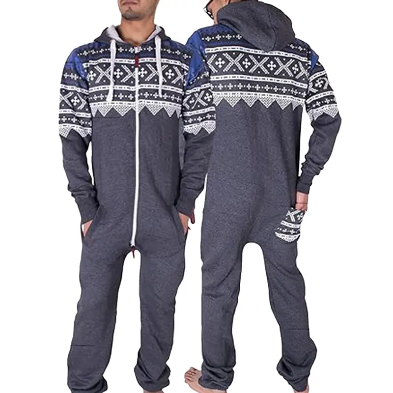 NOROZE Men’s Aztec Onesie Jumpsuit Warm and Cozy Hooded Zip Up Onesies All in One Nightwear Playsuit UK Size S-XXL 6