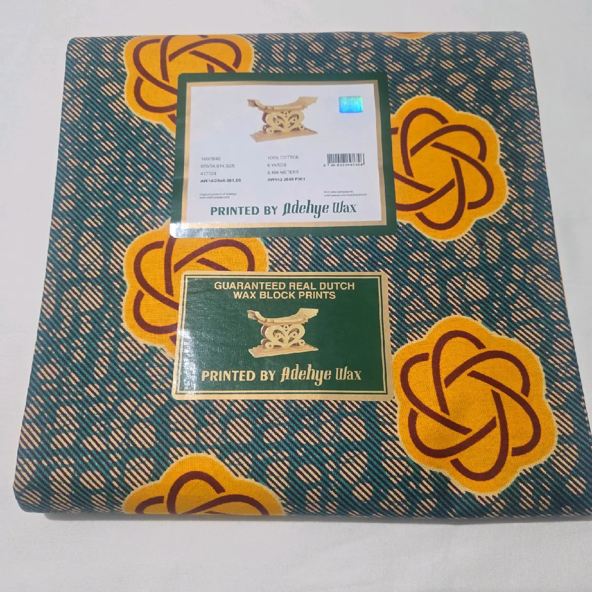 %100 Cotton Adehye Wax Print Material, 6 yards or 5.4  x 1.2m.  This fabrics Suitable for making dress, bubu, skirts etc for all occassions.
