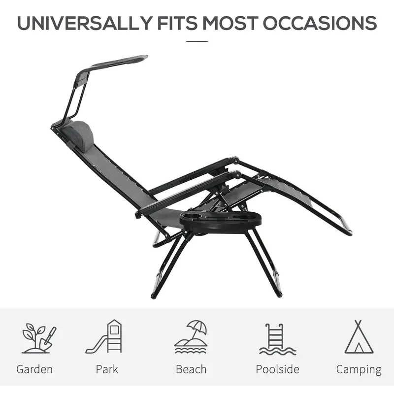 Outsunny Zero Gravity Garden Deck Folding Chair Patio Sun Lounger Reclining Seat with Cup Holder & Canopy Shade - Grey 6