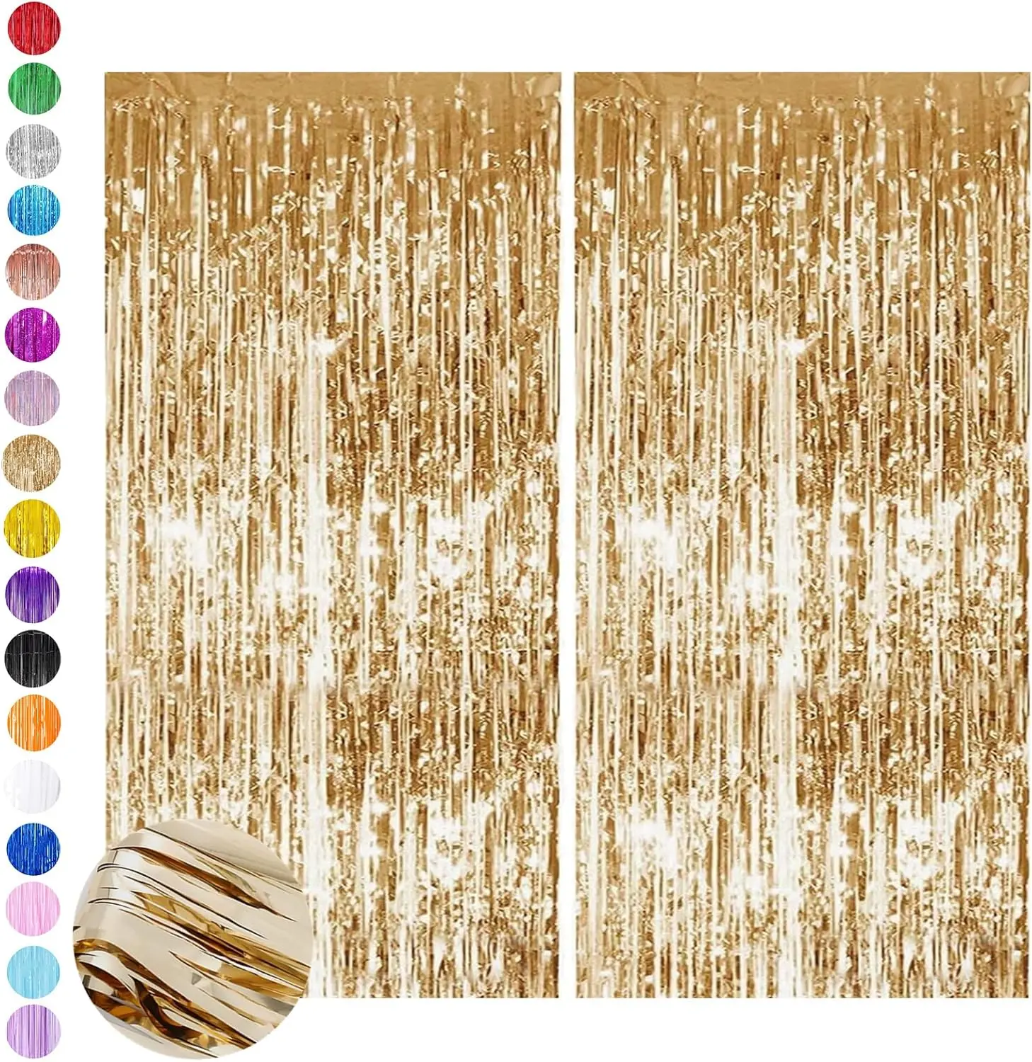 Gold Tinsel Curtain Party Backdrop,2pcs 3.2ft x 6.5ft Foil Curtain Decorations,Foil Fringe Streamers Metallic Tinsel Door Hanging Foil Flow Silk Streamers for Birthday Wedding Holiday Party
