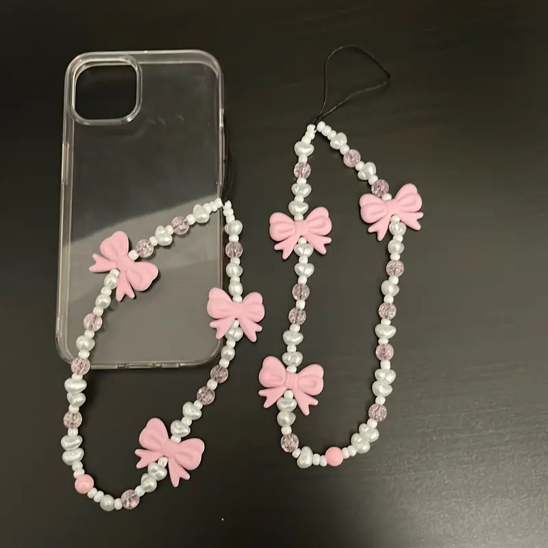 Pink crystal + bow phone charm 1