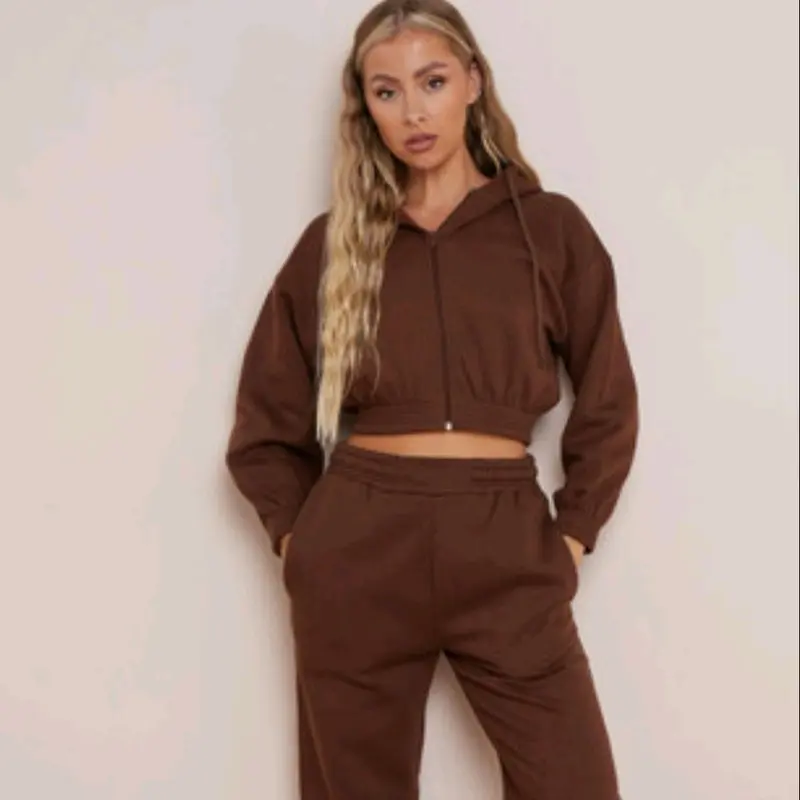 Cropped Hoodie Zip up Top & Jogger  Co-Ord Set Womenswear 6