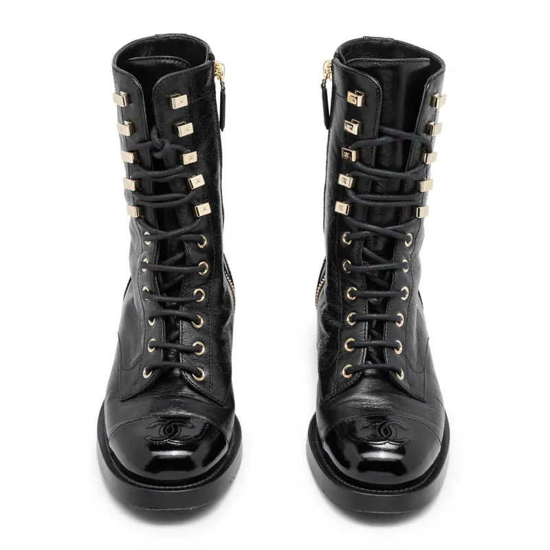 Preowned Chanel Combat Calf leather Black Plain 35.5 IT All Seasons Excellent condition 2