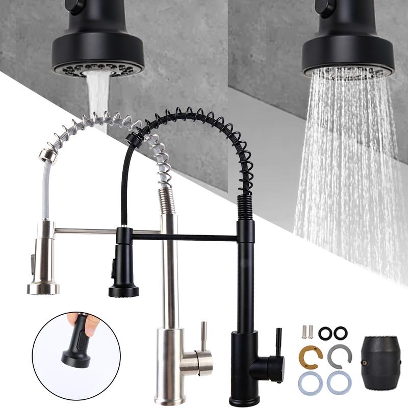 Monobloc Kitchen Sink Mixer Tap with Pull Out Hose Sprayer Single Lever - Black, for Home Improvement 4