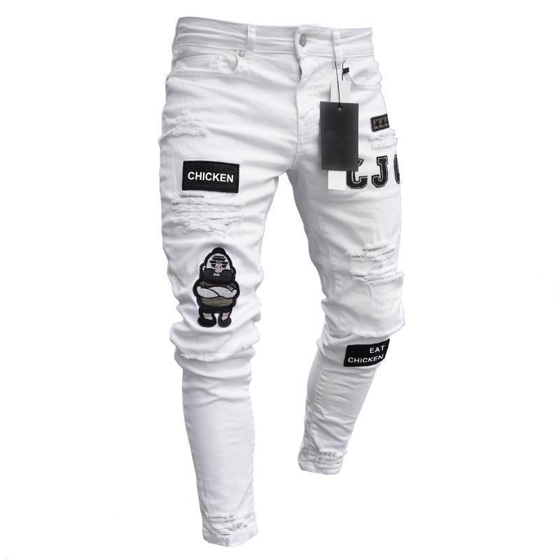 Fashion Men Slim Biker Ripped Long Denim Trousers Skinny Jeans Pocket Young Man's Jogging Pants Destroyed Stretchy Multiple color Pants 3