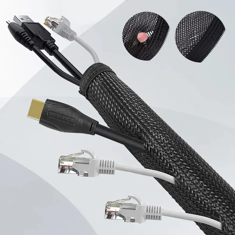Cable PC TV Wire Organising Wrap Weave Office Home Cable Binding Leads 1