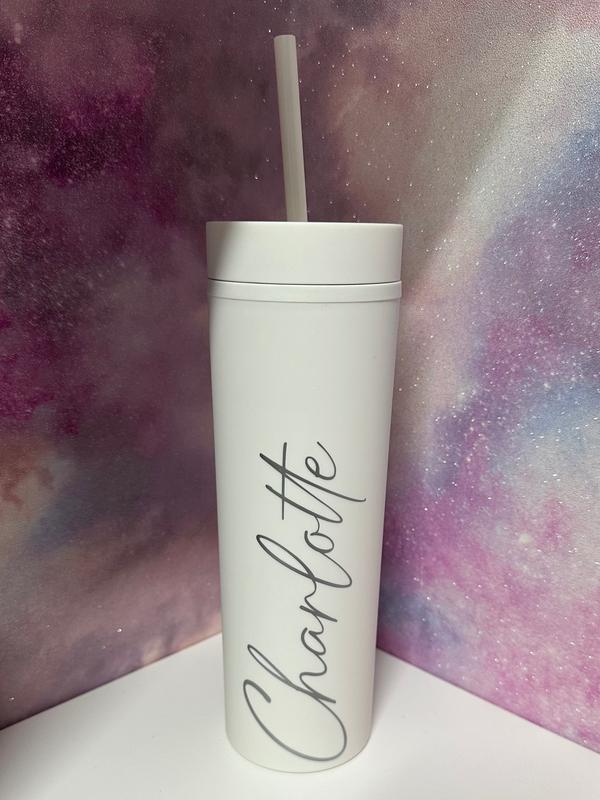 Personalised Skinny Tumbler with Straw and Lid - 16oz BPA-Free Plastic - Customizable for Gifts Bottle Drink Drinkware Water Bottles Portable 1