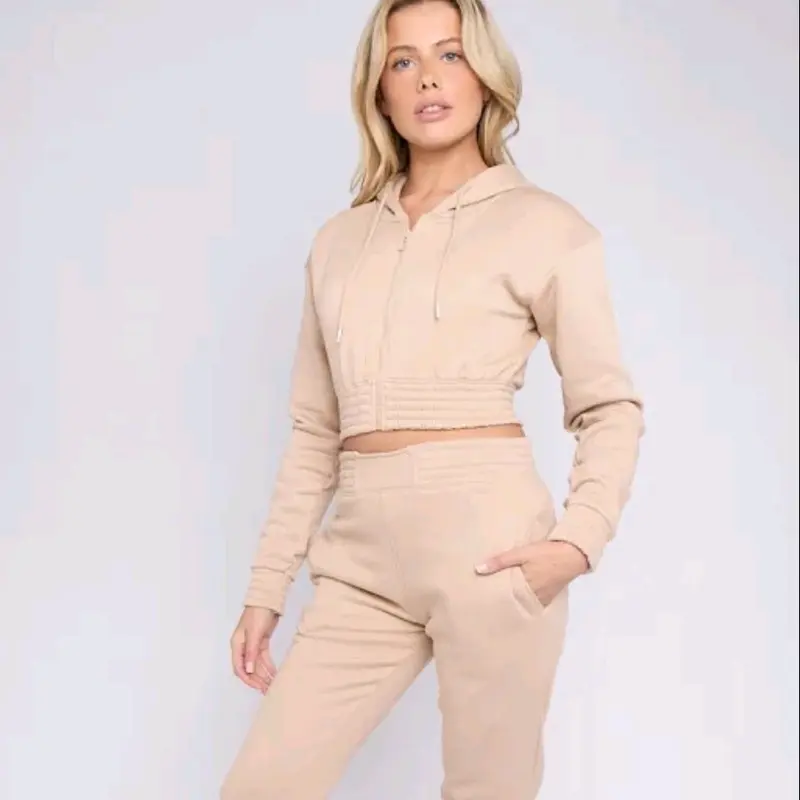 Cropped Hoodie Zip up Top & Jogger  Co-Ord Set Womenswear 1