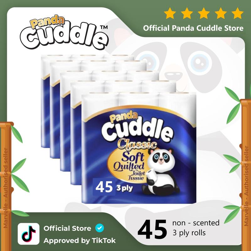 PANDA CUDDLE TOILET ROLLS/ NON SCENTED/ 1x9pk, 5x9pk, 8x9pk and 10x9pk NON SCENTED (Cuddle Panda 3PLY) Eco-friendly Disposable Flushable Toilet Rolls 2