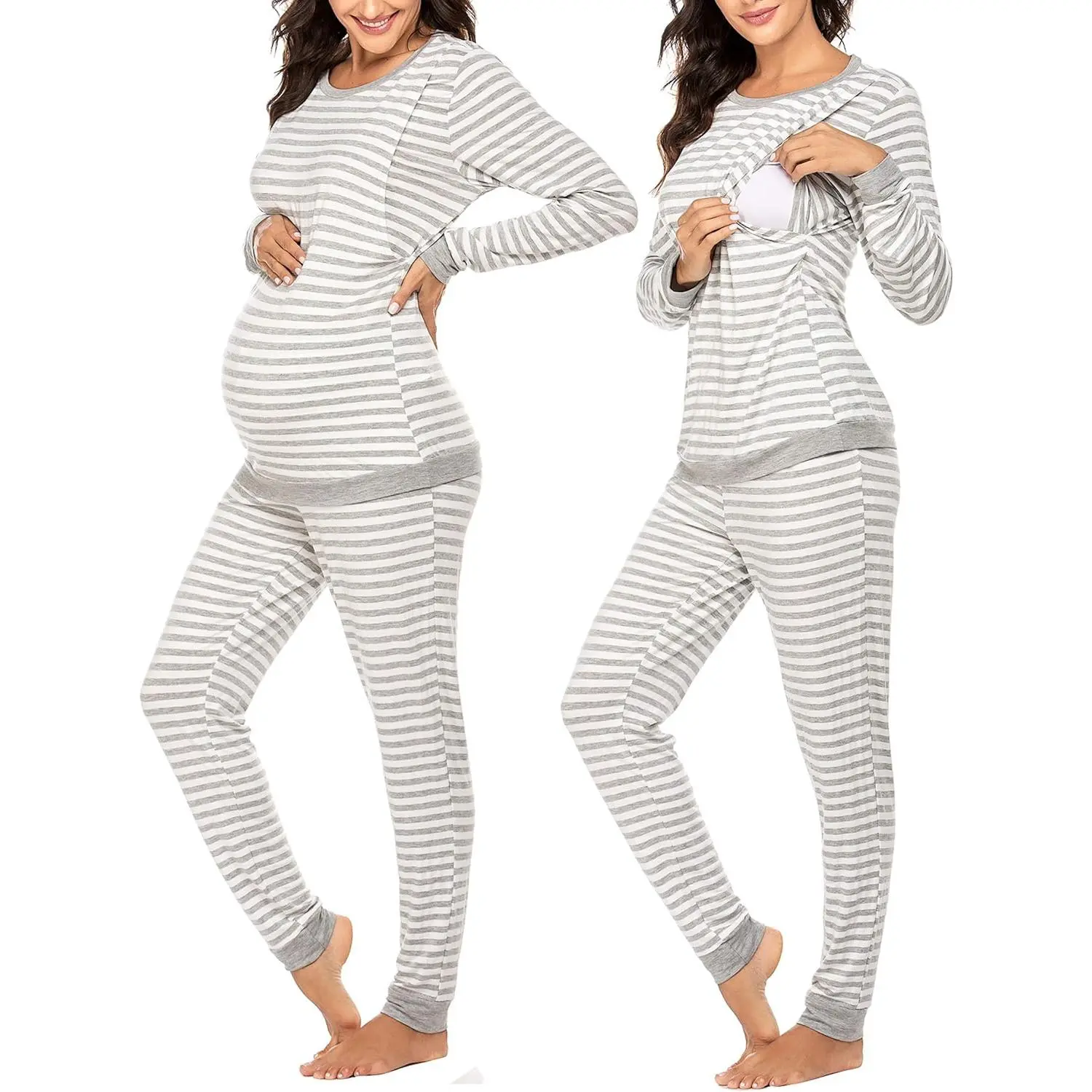 Nursing Pajama Set Long Sleeve Maternity Sleepwear Labor Delivery Pjs Breastfeeding Thermal Underwear Clothes