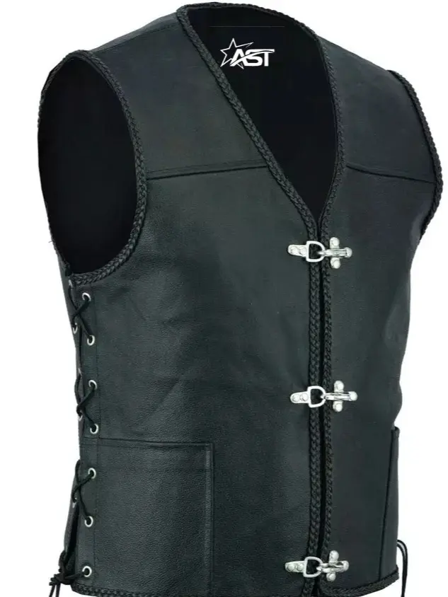 Men's Sleeveless Fish Hook Leather Vest Motorbike Casual Slim Fit Motocross Waistcoat Classic Menswear Biker Fashion Hoodie Laces Long Plain Tops Motorbike Vest Leather Biker Vest