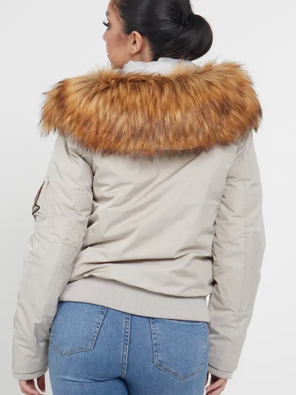 Love Sunshine Women's  Bomber Para Jacket with Faux Fur on Hood Fabric Fashion Winter Womenswear Coats Fits Tops Lady 3