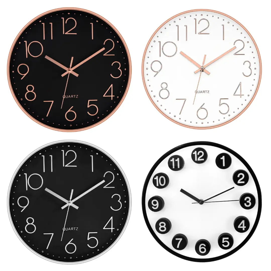 12 Inch Round Wall Clock, Quartz Silent Movement, Choose Your Colour, Glass Face, Rose Gold Black White Silver Clock Decor Minimalist