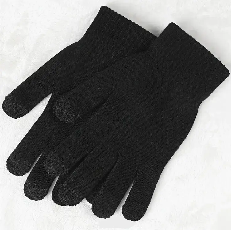 Men's Winter Wooly Work Gloves Thinsulate Lined Full Finger Thermal Knitted Touch Screen Gloves (Black)