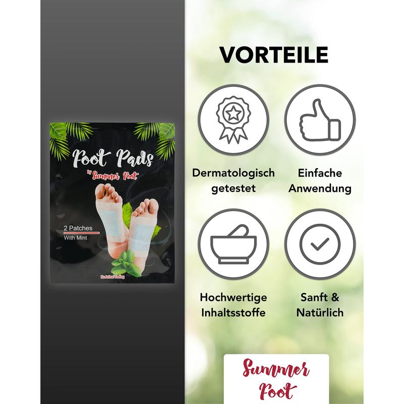 Summer Foot 2 Pieces Premium Foot Pads Mint for Men - Foot Patches with Mint Oil - Bamboo Patches for Men - Peppermint Patches - Adhesive Pads for The feet - Wellness Patches 2
