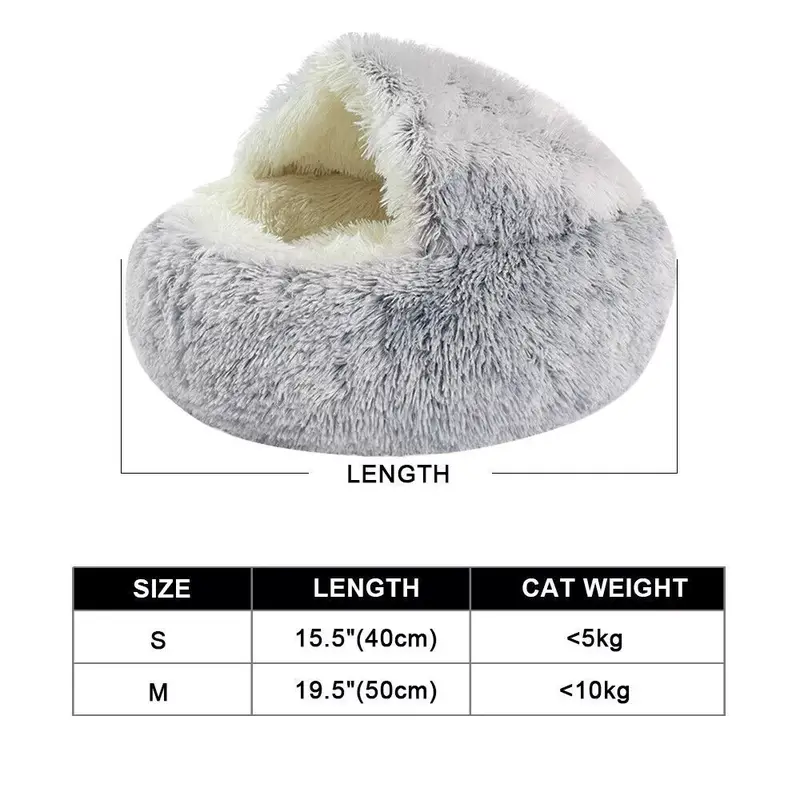 Pet Dog Cat Bed Round Plush Kitten Warm Sleeping Nest Bed Cat Igloo Cave House 8