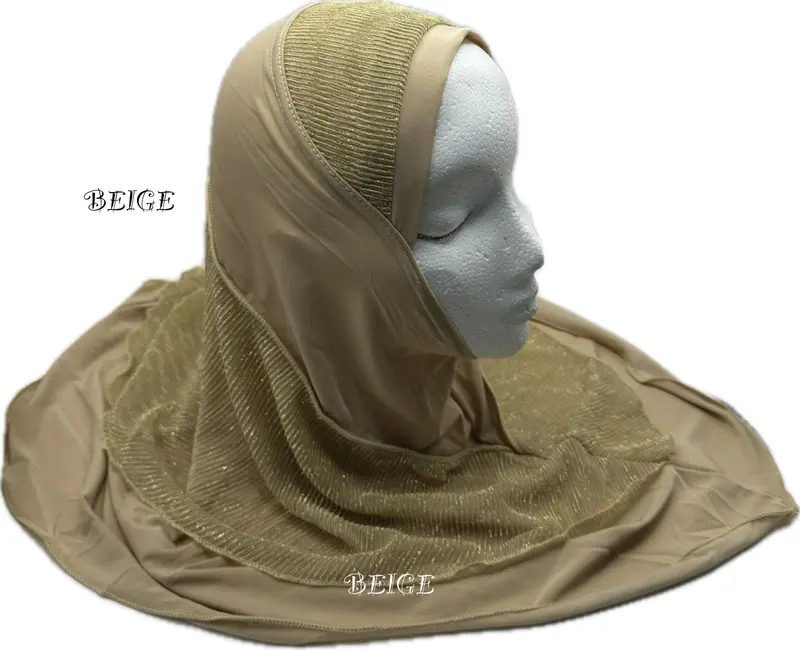 Girls’ Instant Pull-On Hijab with Lurex Trim | Modest Wear for Ages 4-13 | Comfortable, No-Pin Hijab in 10 Colors | Sparkly, Easy-Wear Design for School, Everyday, and Special Occasions 0