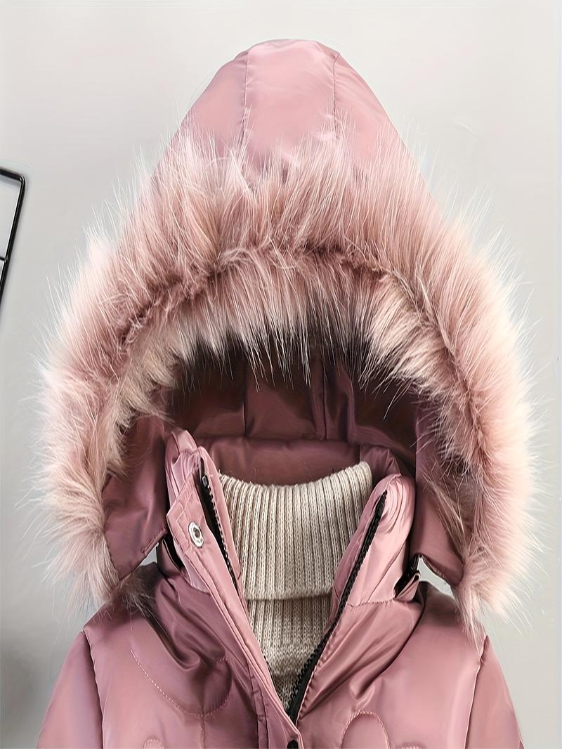 Product Introduction of Winter Snow Suit For Girls, Fur Collar & Tunic Details Warm Cotton-padded Hooded Coat, Kids Outerwear 5