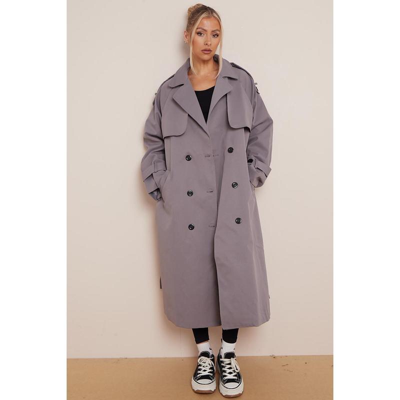 Product Introduction of KatchMe Women's Oversized Premium Waist Tie Double Breasted Trench Coat (UK 8-22),High-End Outerwear Jacket,Plain Minimalist Side Pocket Lady's Outfits 6