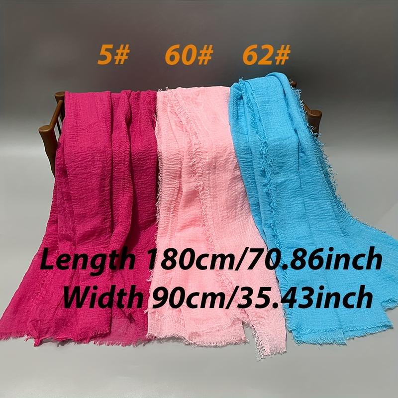 3pcs hot-selling classic high-quality solid color bubble pleated long scarf headscarf, four-season Muslim style hijab shawl, light, soft, skin-friendly, breathable and warm, suitable for daily travel and gatherings 3