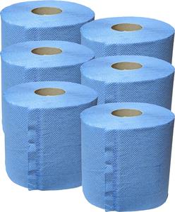 Blue Roll 2ply Embossed Centre Feed 50m Approx - Pack of 6 - Recycled and Recyclable Hygiene, Commercial/Kitchen Use Paper Hand Towel Cleaning Wipes Disposable Kitchen Tissue