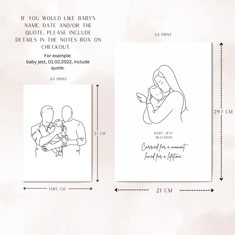 Personalised Mother Holding Angel and Earthside Twin Babies Line Art - Infant Loss Keepsake - Room Decor - Wall Print Gift Decoration Poster - Ornaments, Artistic 6
