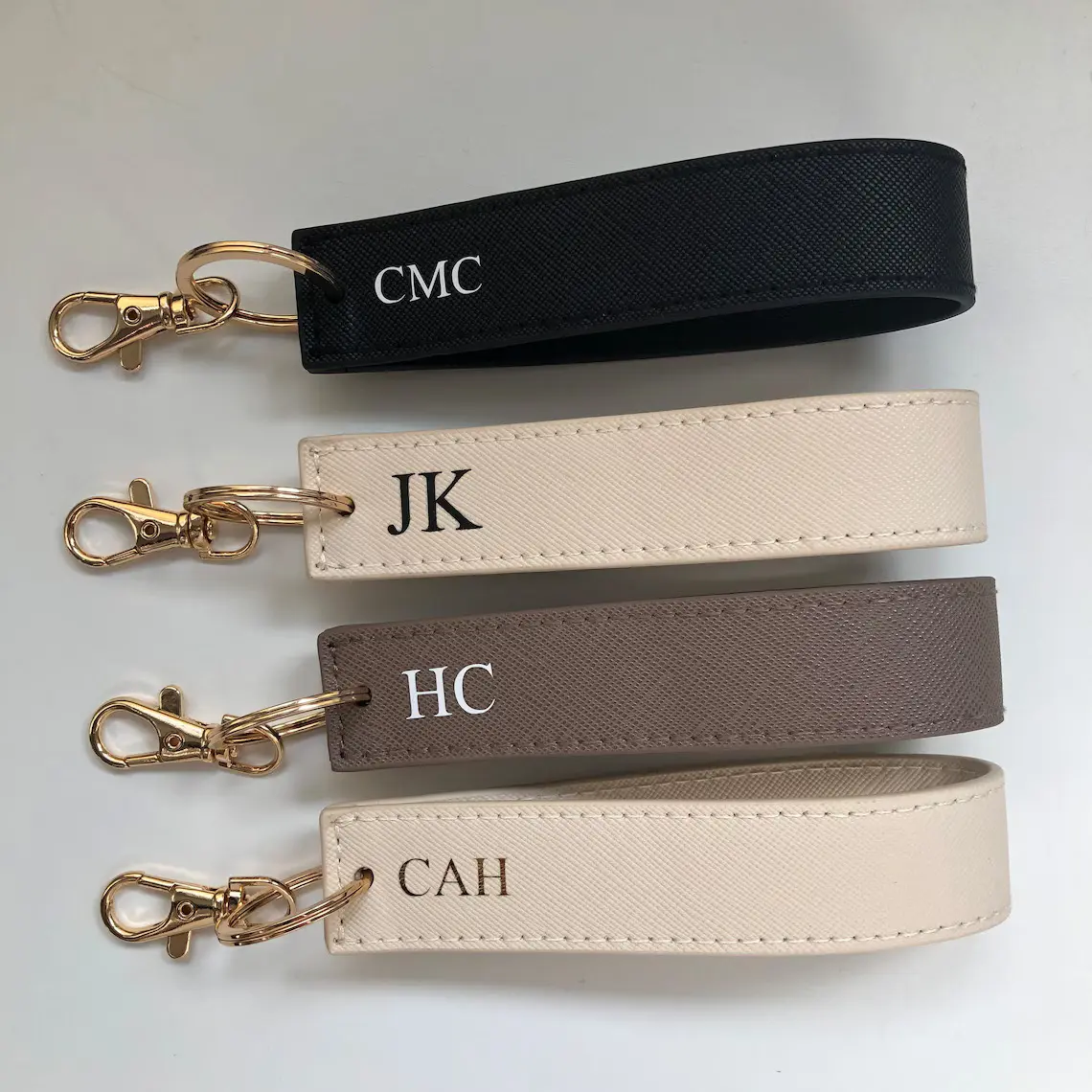 Personalised Wristlet Keyring, monogrammed strap key ring, initials gift, personalized gift, loop car keychain, faux saffiano leather
