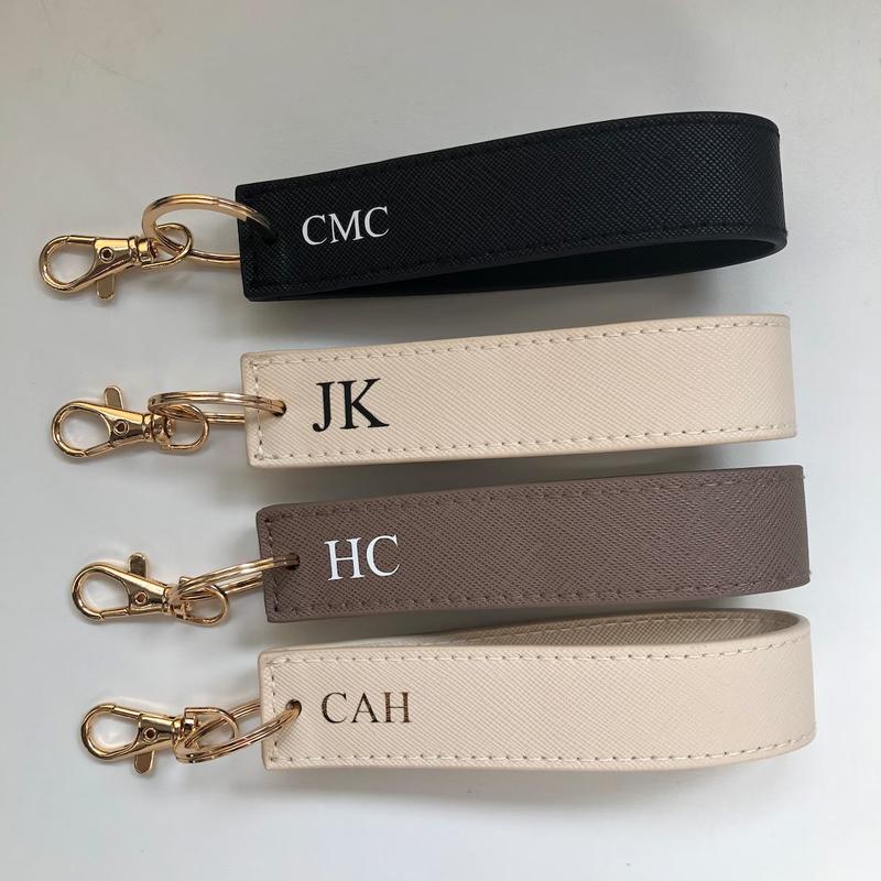 Personalised Wristlet Keyring, monogrammed strap key ring, initials gift, personalized gift, loop car keychain, faux saffiano leather 0