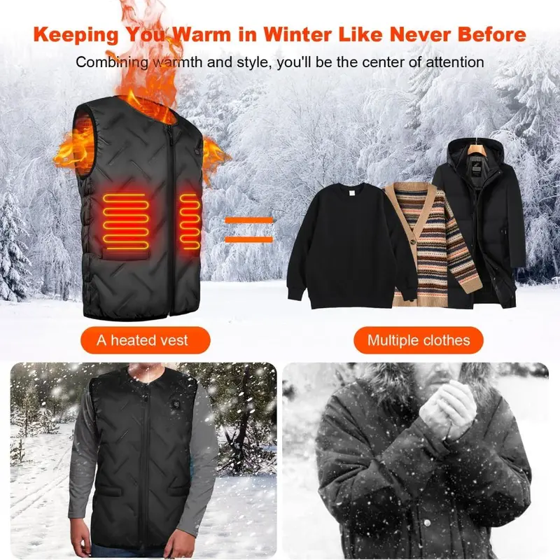 Heated Vest Electric Men Women, Heated Gilet Body Warmer Clothes Washable Lightweight with Adjustable Temperature Control Heating Thermal Jacket for Winter Outdoor Activities 4