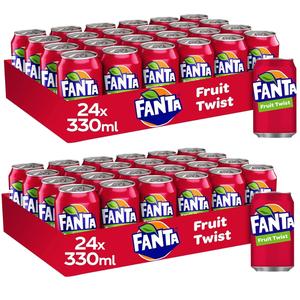 Fanta Fruit Twist Cans 330ml  -Pack of 48, A juicy blast of fruity flavours and real fruit juice, Natural flavours Beverage, Drink