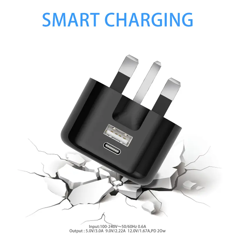 Fast Charger Plug with 20W UK Multiple Wall Charging Multiport Mains Power Adapter for 16/16 Plus/15 Pro Max/14/14 Pro Max/13 Pro Max/12 Mini/SE 2022,iPad, Air Pods Pro,Galaxy S24 Z Fold 6/ Flip 6 Pixel 9a, Dual Ports USB C Mains Adapter (Black) 2