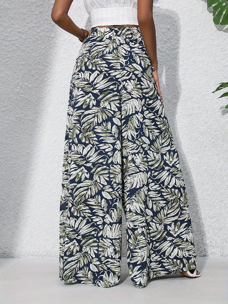 Product Introduction of Women'S Bohemian Floral Print Chiffon Wide-Leg Pants - High Waist, Elastic Waistband, Long Beach Trousers for Summer Vacation, Casual Elegant Style 18