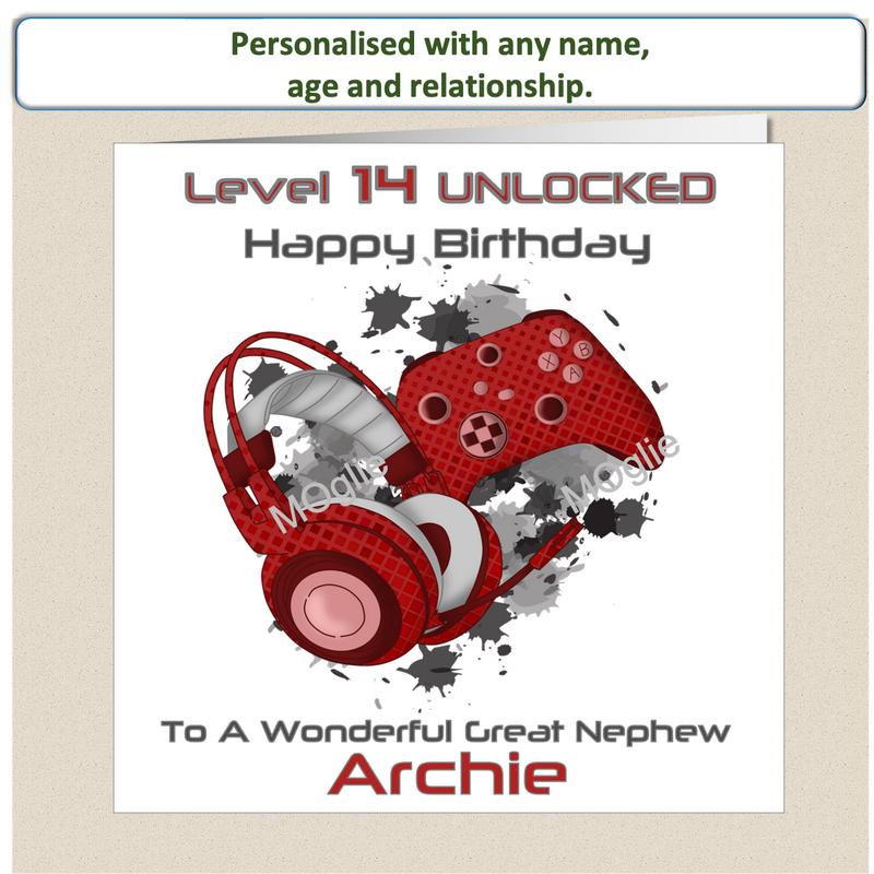Personalised pre-teen 9 to 12 Gamer Gaming Birthday Card - Red 1