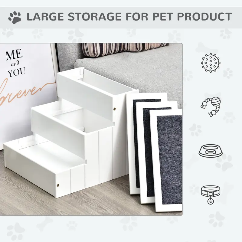 White Wooden Pet Stairs, 3-Step, 40.5x44.5x38cm 3