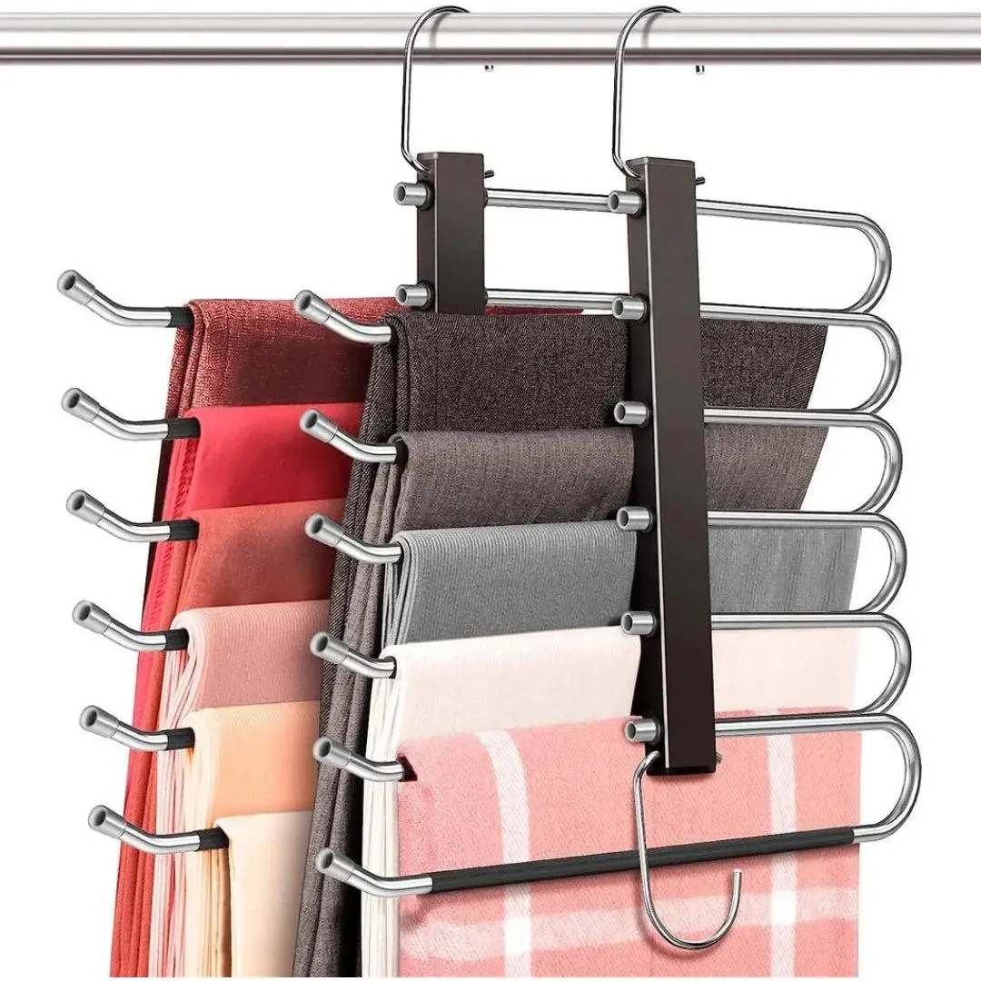 2 Pcs Space Saving Stainless Steel Clothes Storage Organizer & Jeans Hangers for Closet