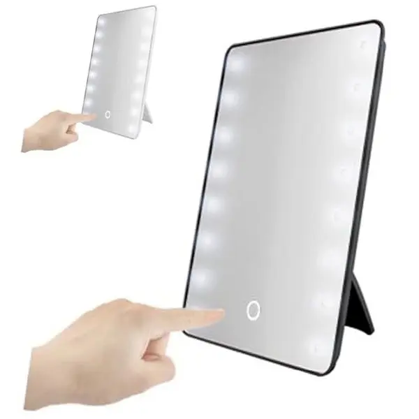 Lighted Makeup Mirror with 16 LED Lights Touch Screen Magnifying Tabletop Vanity Mirror Portable Light Up Cosmetic Dressing Table Mirror Adjustable Shaving Mirror for Travel or Bathroom Compact Gift