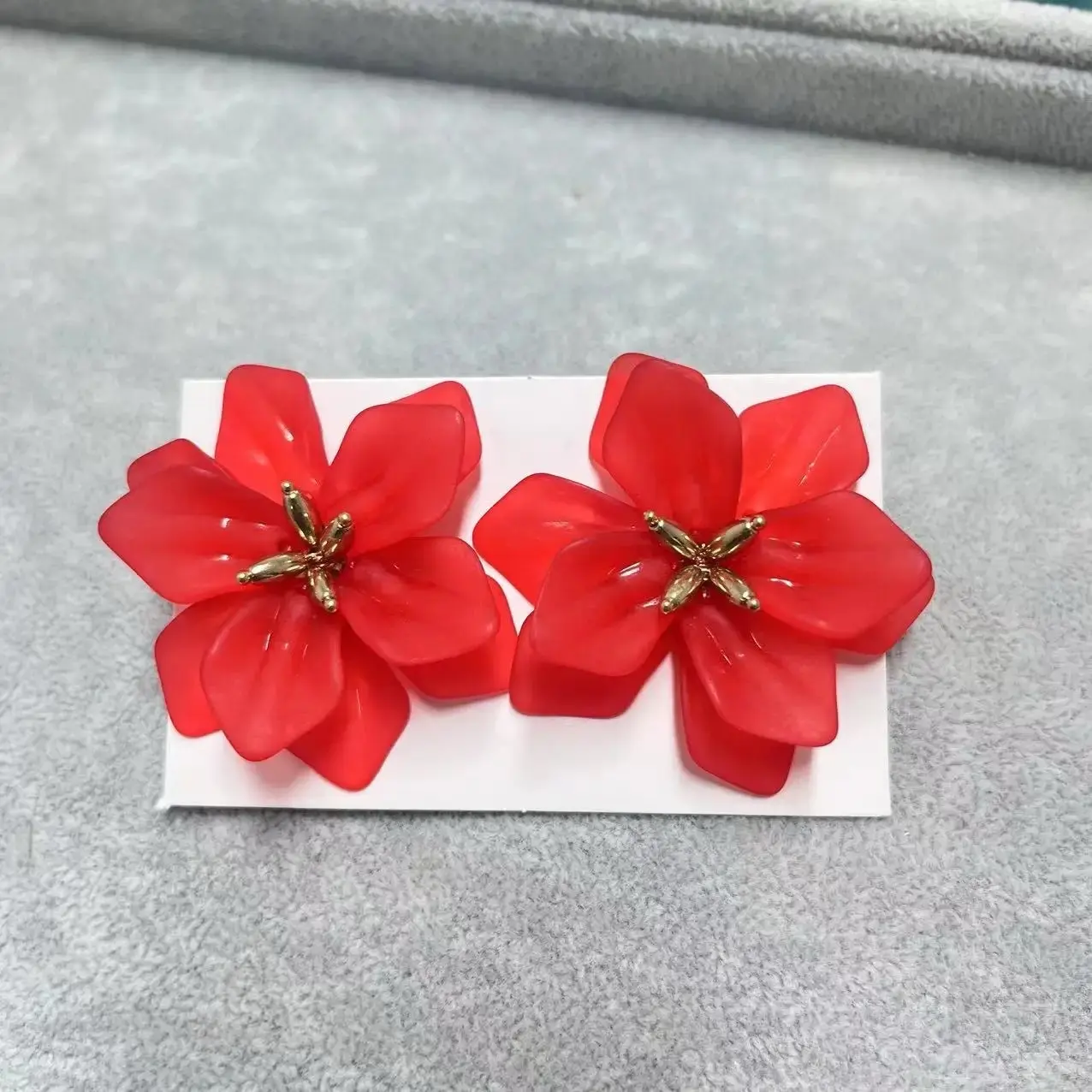Western Exaggerated Baroque Style Fairy Wedding Flower Gift Earings Party Jewellery Transparent Resin Acrylic