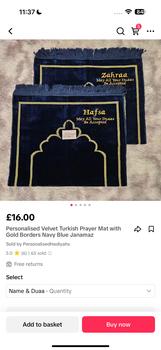 Product Review of Personalised Velvet Turkish Prayer Mat with Gold Borders Navy Blue Janamaz from B**🇧 0
