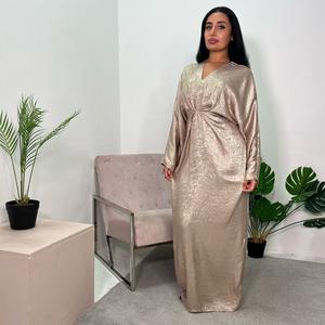 Ladies Belted V Neck Drape Dress In Metallic Shimmer