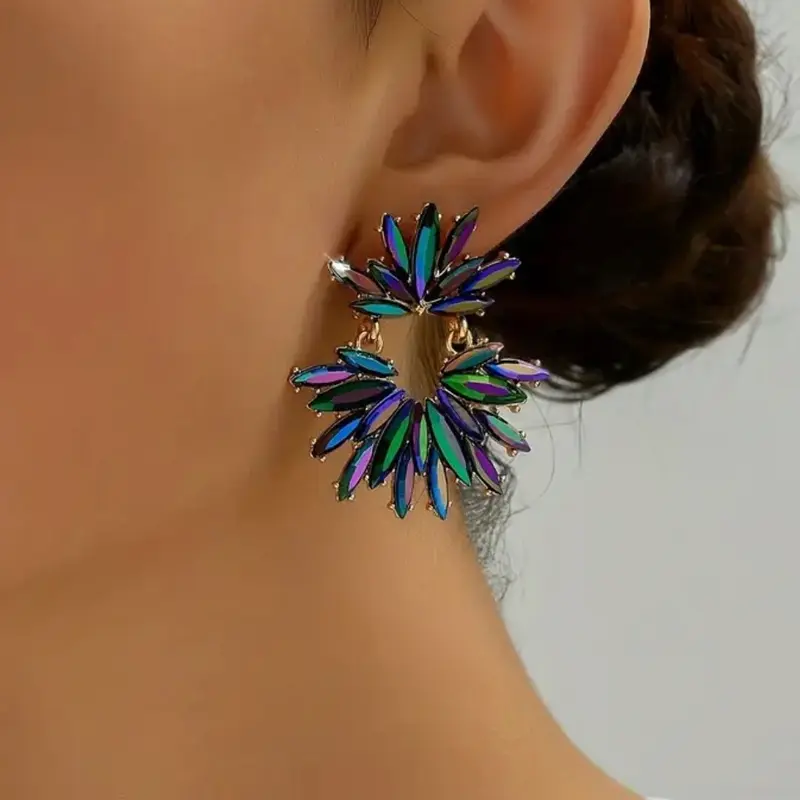14k Gold Plated Sparkling Flower Design Statement Earrings for Women - Perfect for Daily Outfits and Parties 1