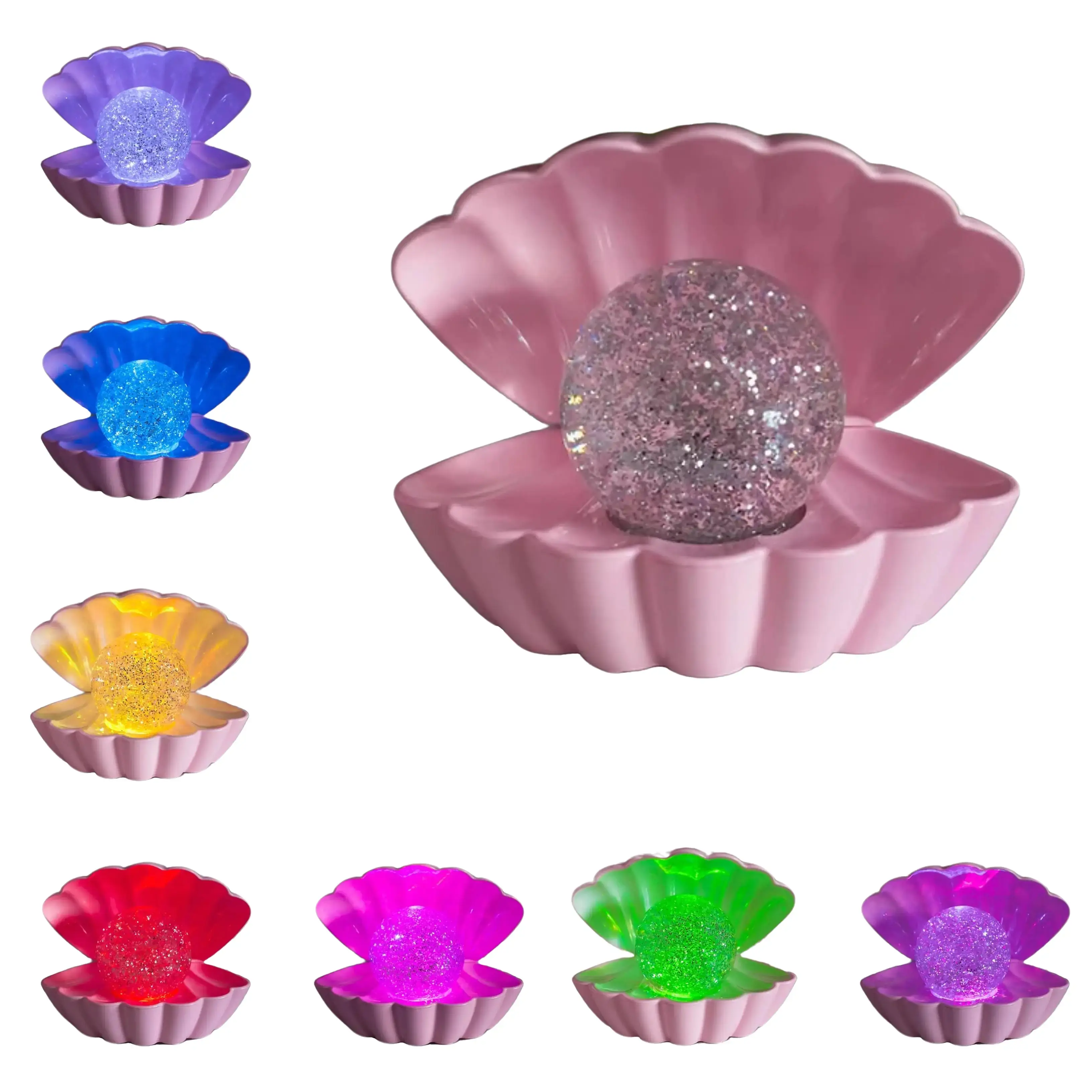 LED Clam Sea Shell Lamp With Glitter Pearl Changing Colour Night Light
