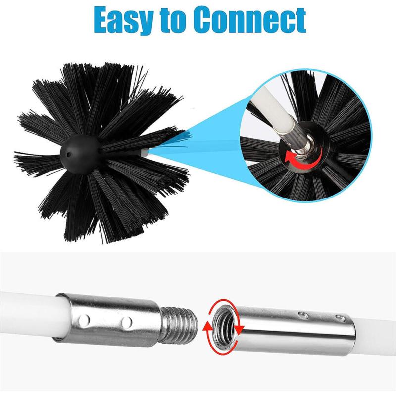 Flexible Chimney Sweep Set Flue Sweeping Brush and Rod Kit Soot Cleaning Rods Accessory Wall 8