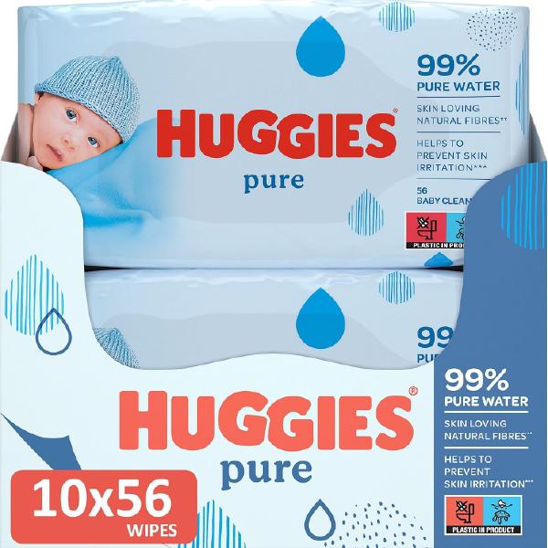 Baby Wet Pure Extra Care Wipes - Pure Baby Wipes - Pack of 10 (10 x 56 Packs, Total 560 Wipes) Maxi Pack for Gentle Cleaning and Protection huggies 1