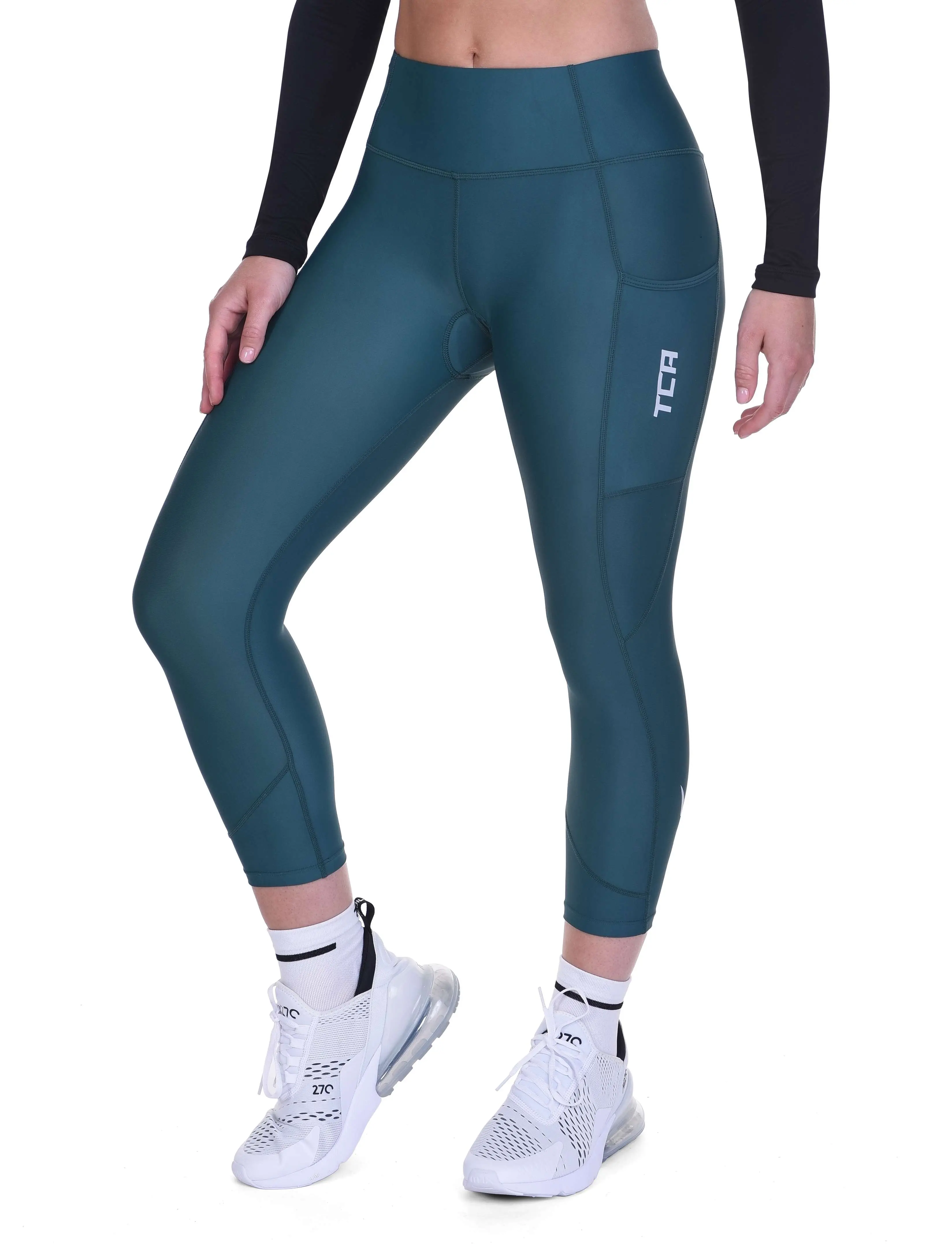 TCA Women's UPF 50+ Anti-Slip Quick Dry High Waisted 3/4 Padded Cycling Breathable Leggings with Pockets