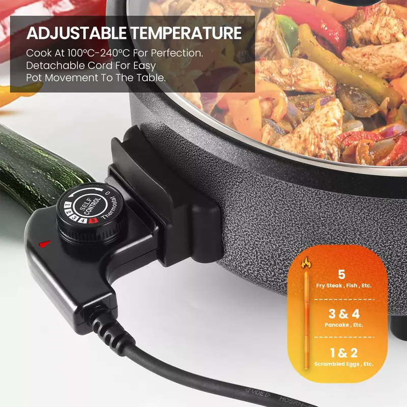 Superlex 30CM Electric Frying Pan with Glass Lid Multi-Function Healthy Cooker Easy Clean 2