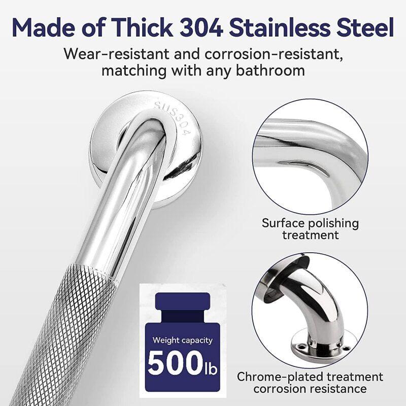 30/40/ 50cm Bathroom Grip Shower Tub Grab Bar Safe Handle Handrail Rail Disabled Wall-mounted  non-slip Easy to install, stainless steel strong stability durable, reusable  waterproof 4