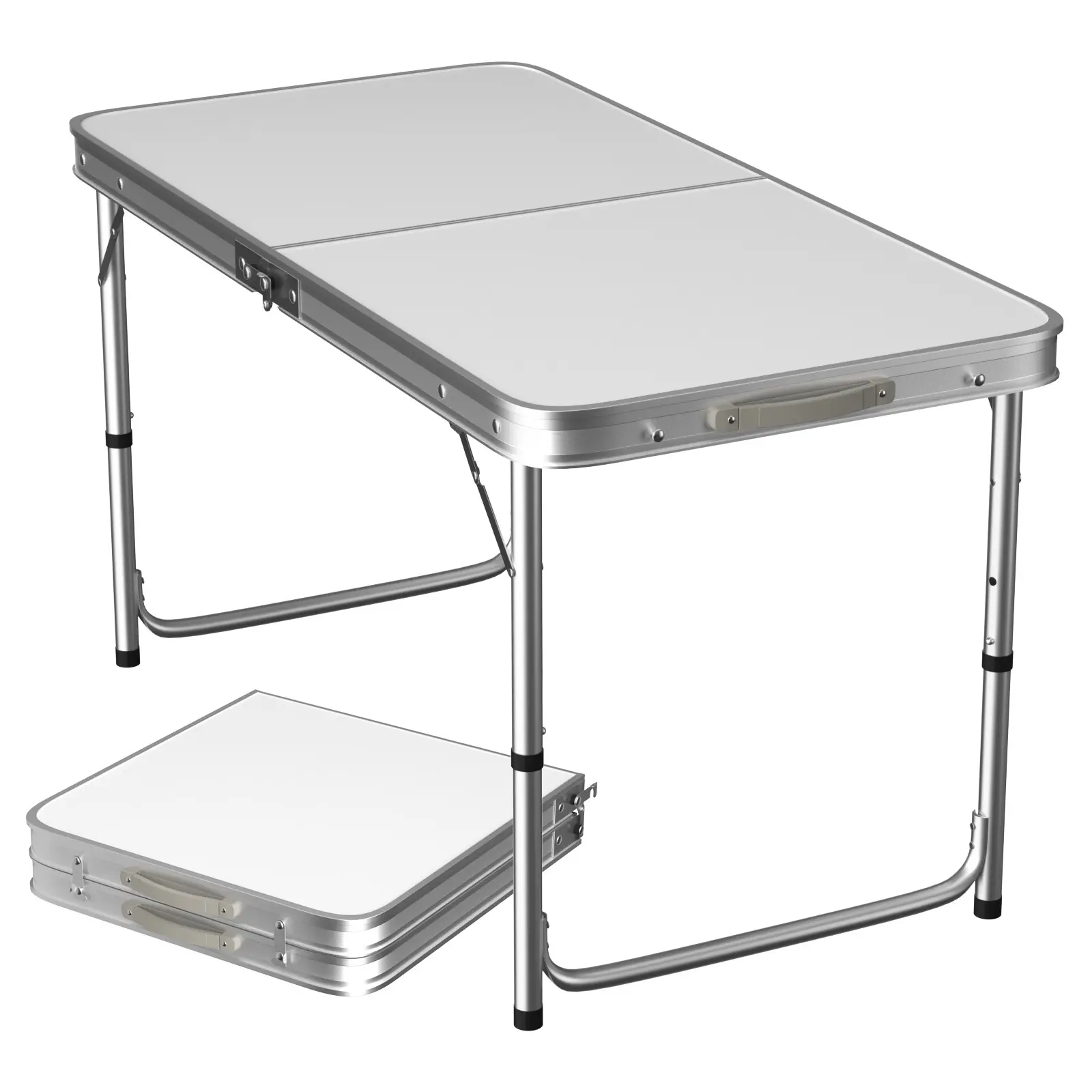 Aluminum Folding Table 120 x 60cm, Adjustable Height Smooth MDF Top with Carrying Handle, Portable 4ft Picnic Camping Table Fold-in-Half Folding Table for Indoor Outdoor Party Garden