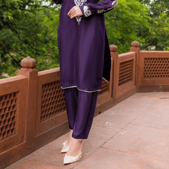 Haneen Collection By Momina Designer | PD-440-11 | - 2 Piece Stone Linen Embroidered Kurti With Trouser For Women Dress Traditional Womenswear Clothing 4