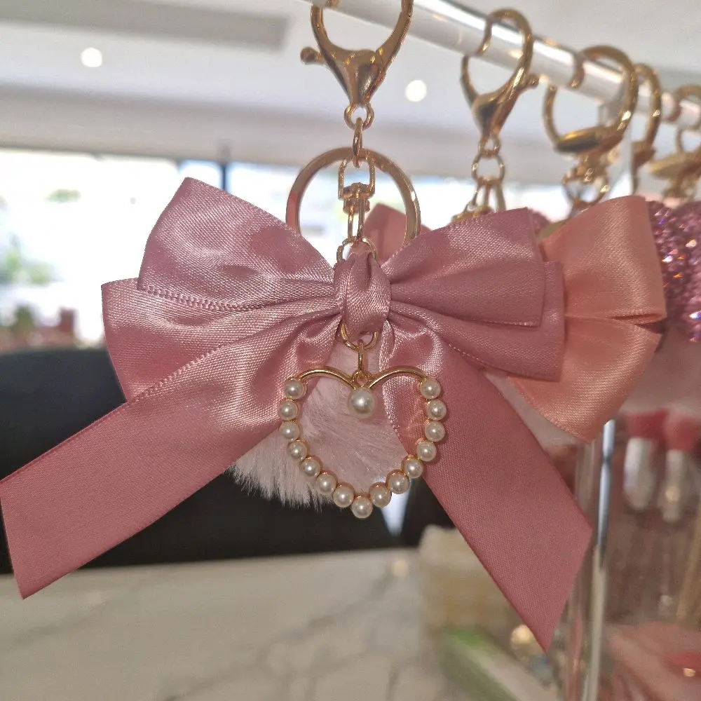 Pink Bow and Pompom Key Chain for Bag Decoration