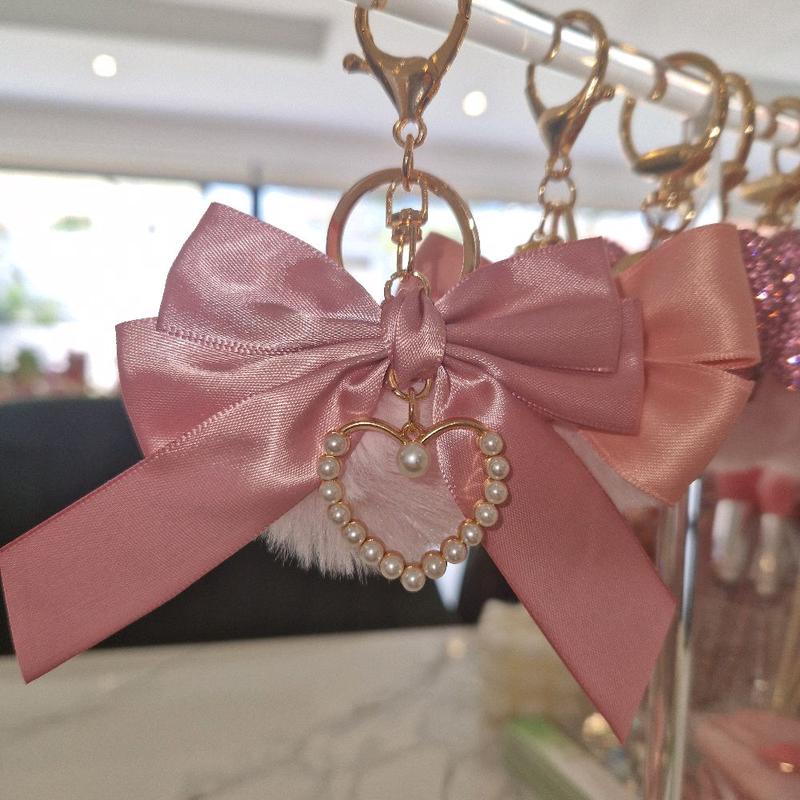 Pink Bow and Pompom Key Chain for Bag Decoration 0